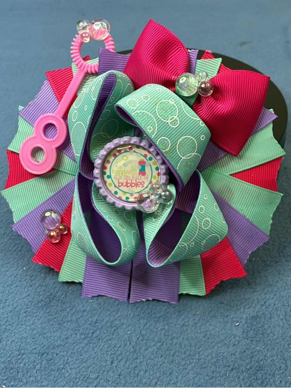 Kids Bubble-Themed Hair Bow Clip - Mint, Purple & Pink